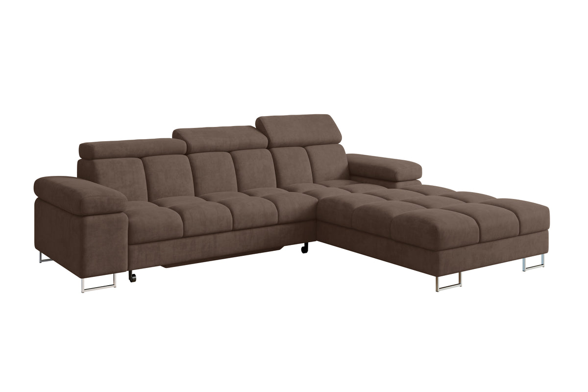 Narożnik COMA L welur, Brązowy - Dream Velvet 202.37 / Otomana z prawej / Z funkcją spania