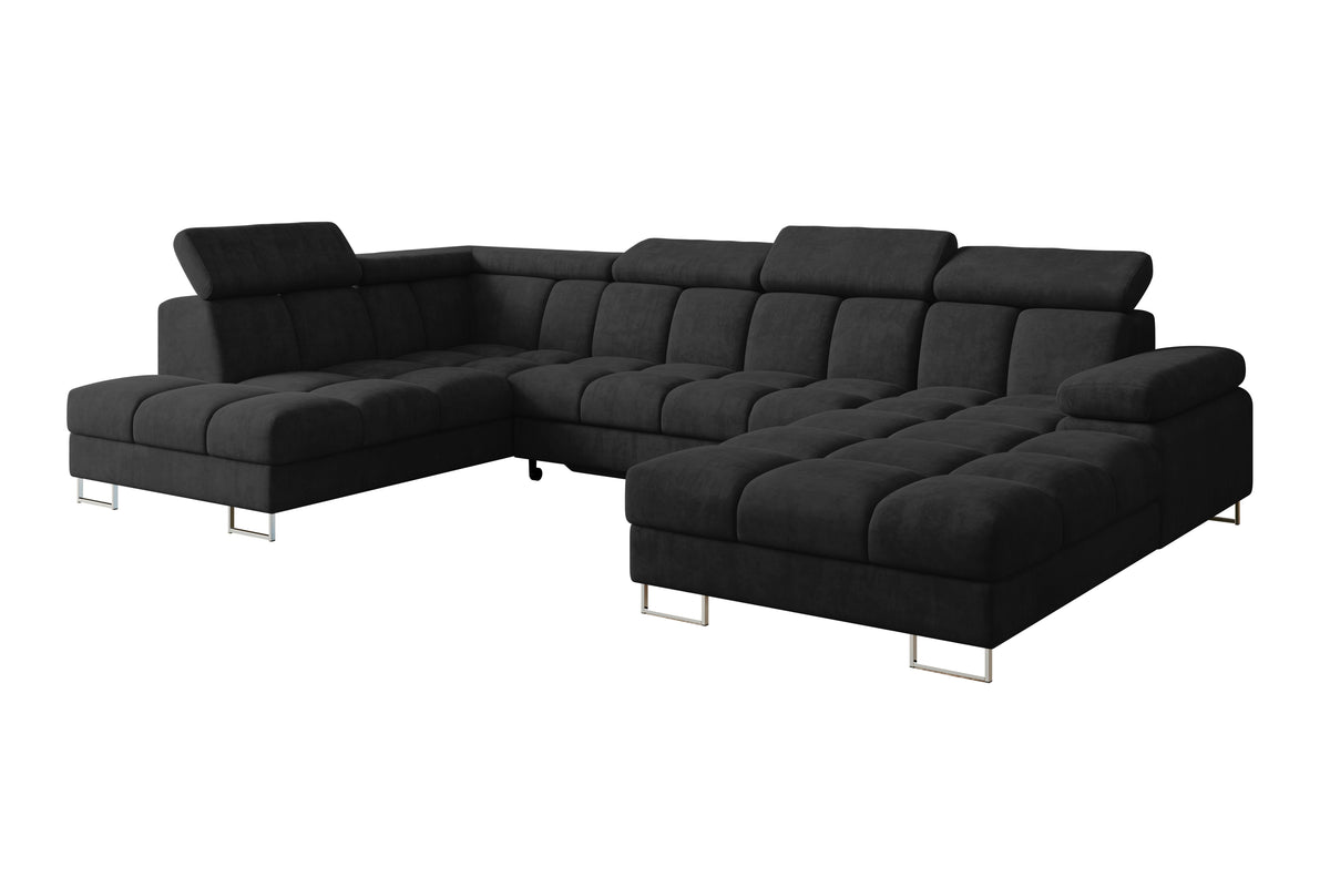 Wohnlandschaft COMA U Samt, Schwarz - Dream Velvet 202.12 / Links / Mit Schlaffunktion