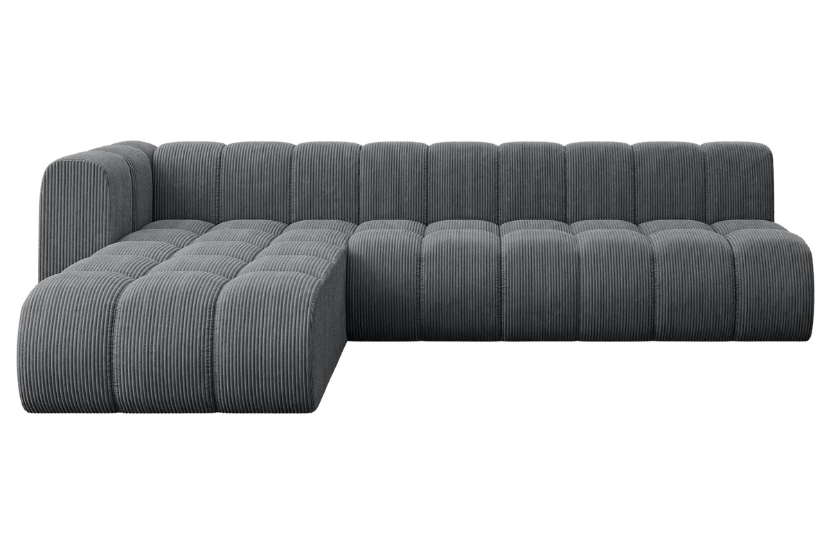 Ecksofa DARNEL-L2 Cord, Dunkelgrau - Poso 115 / Ottomane Links / Ohne Schlaffunktion