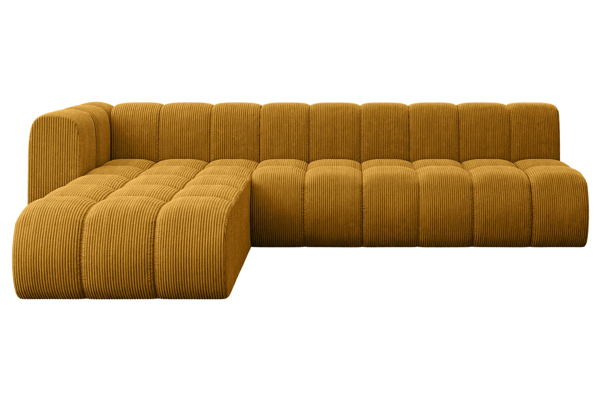 Ecksofa DARNEL-L2 Cord, Senfgelb - Poso 42 / Ottomane Links / Ohne Schlaffunktion