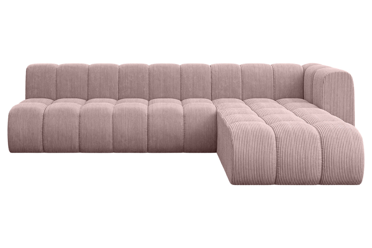 Ecksofa DARNEL-L2 Cord, Rosa - Poso 145 / Ottomane Rechts / Ohne Schlaffunktion