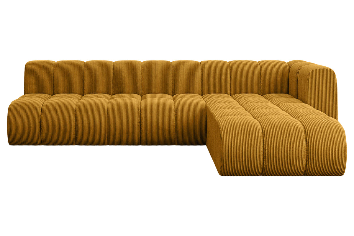 Ecksofa DARNEL-L2 Cord, Senfgelb - Poso 42 / Ottomane Rechts / Ohne Schlaffunktion