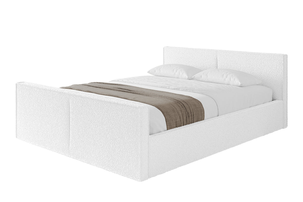 Łóżko tapicerowane EMMI-Z-v1 Bouclé, Biały - Quelle 01 / 120x200 cm / Bez materaca