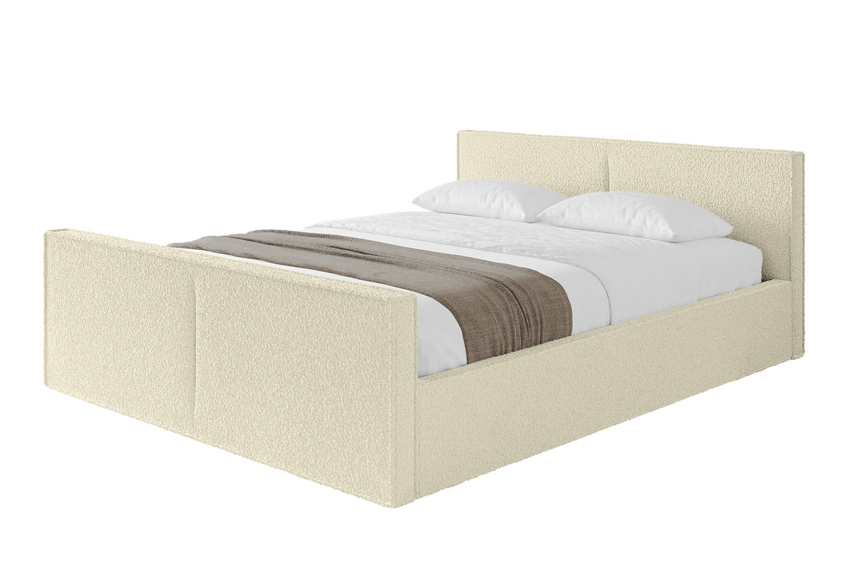 Łóżko tapicerowane EMMI-Z-v1 Bouclé, Beżowy - Quelle 02 / 120x200 cm / Z materacem