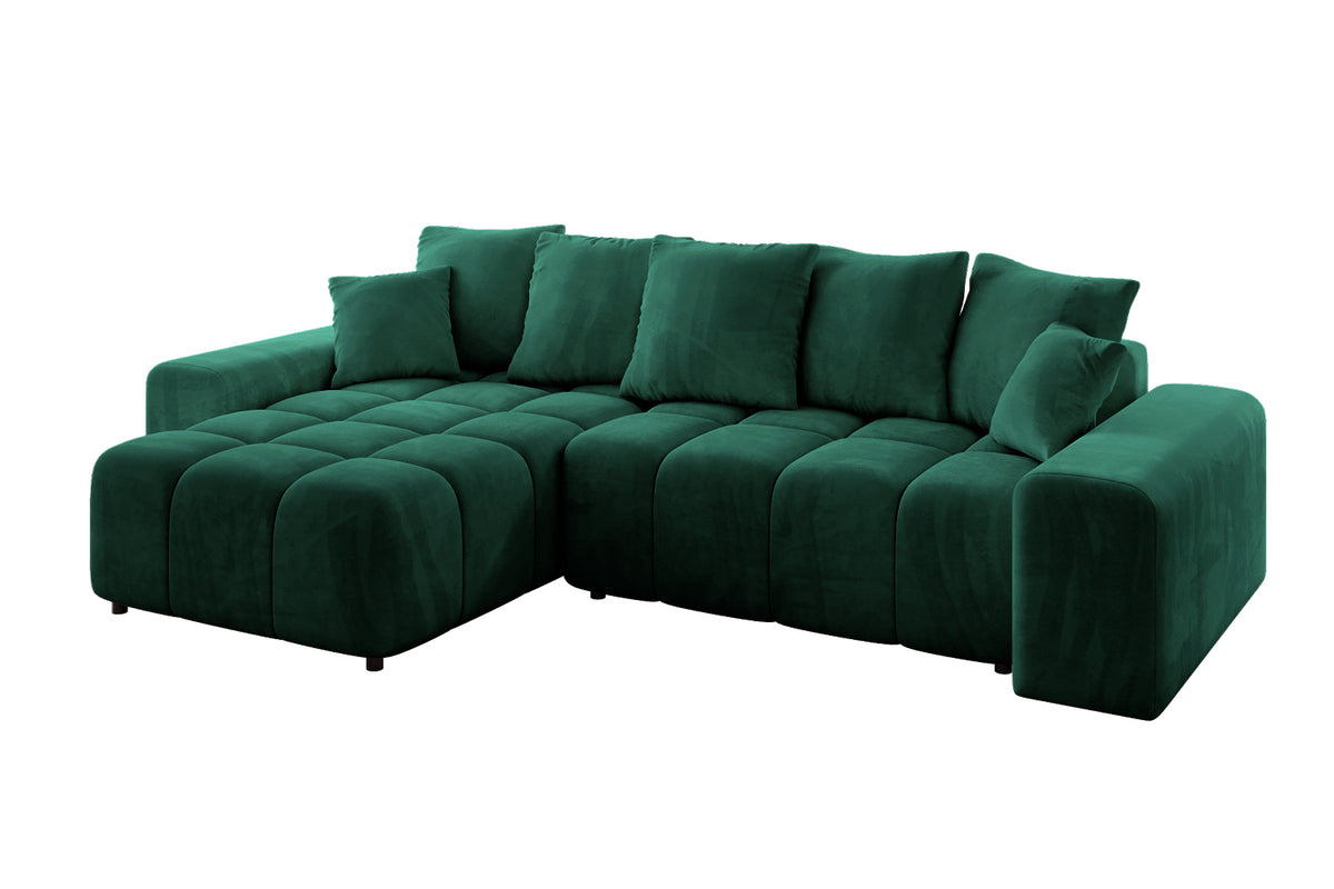 Narożnik ENIL-L welur, Zielony - Dream Velvet 202.31 / Otomana z lewej / Z funkcją spania