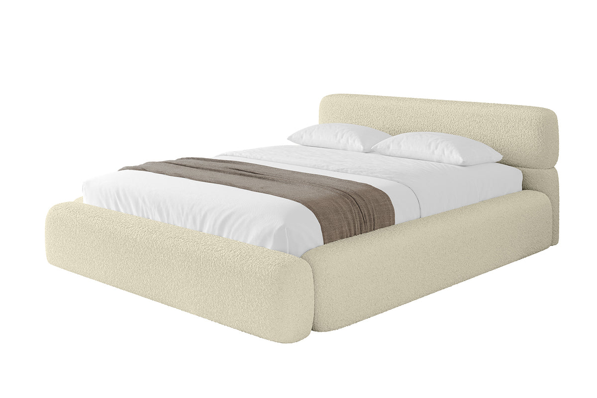 Łóżko tapicerowane ENORA-v1 Bouclé, Beżowy - Quelle 02 / 120x200 cm / Z materacem