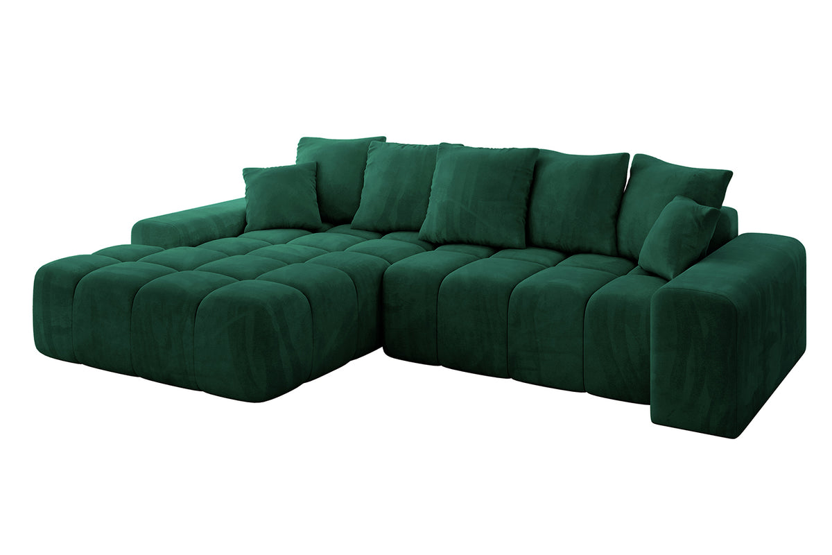 Narożnik ENSI-L welur, Zielony - Dream Velvet 202.31 / Otomana z lewej / Z funkcją spania