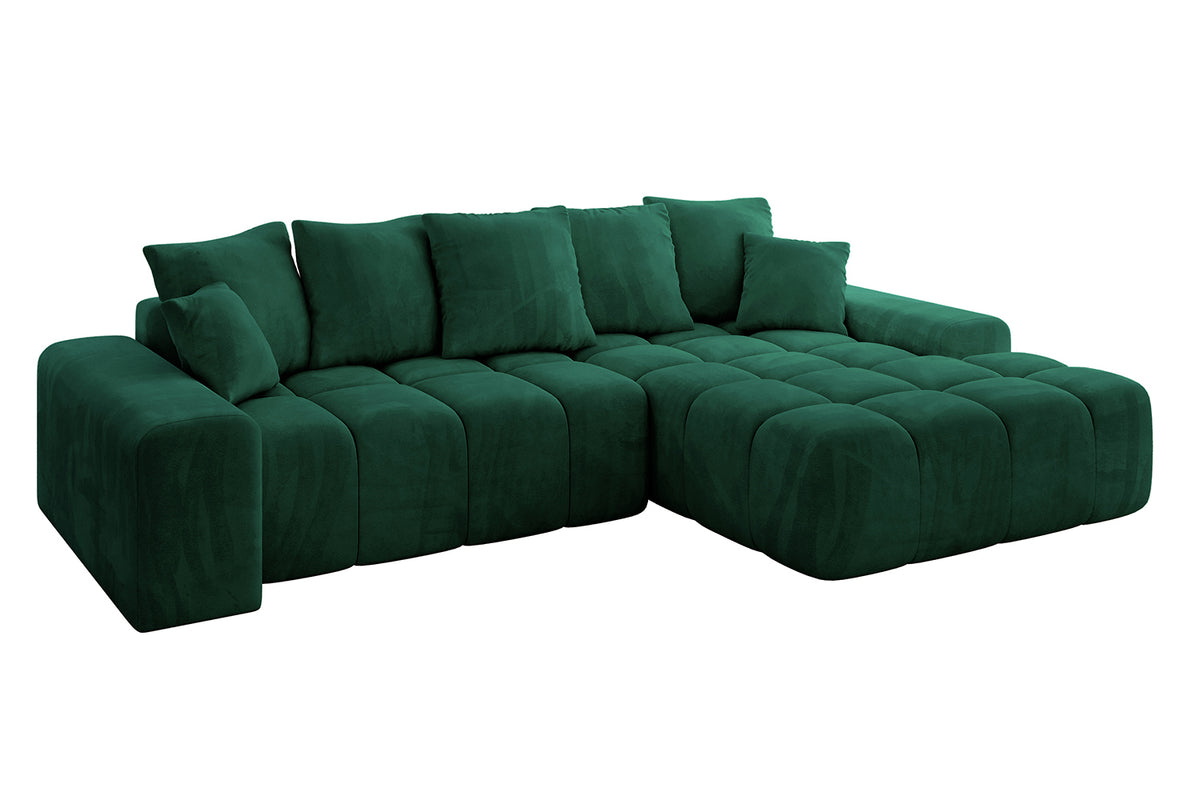 Narożnik ENSI-L welur, Zielony - Dream Velvet 202.31 / Otomana z prawej / Z funkcją spania