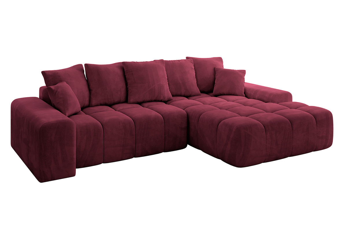 Narożnik ENSI-L welur, Bordowy - Dream Velvet 202.11 / Otomana z prawej / Z funkcją spania