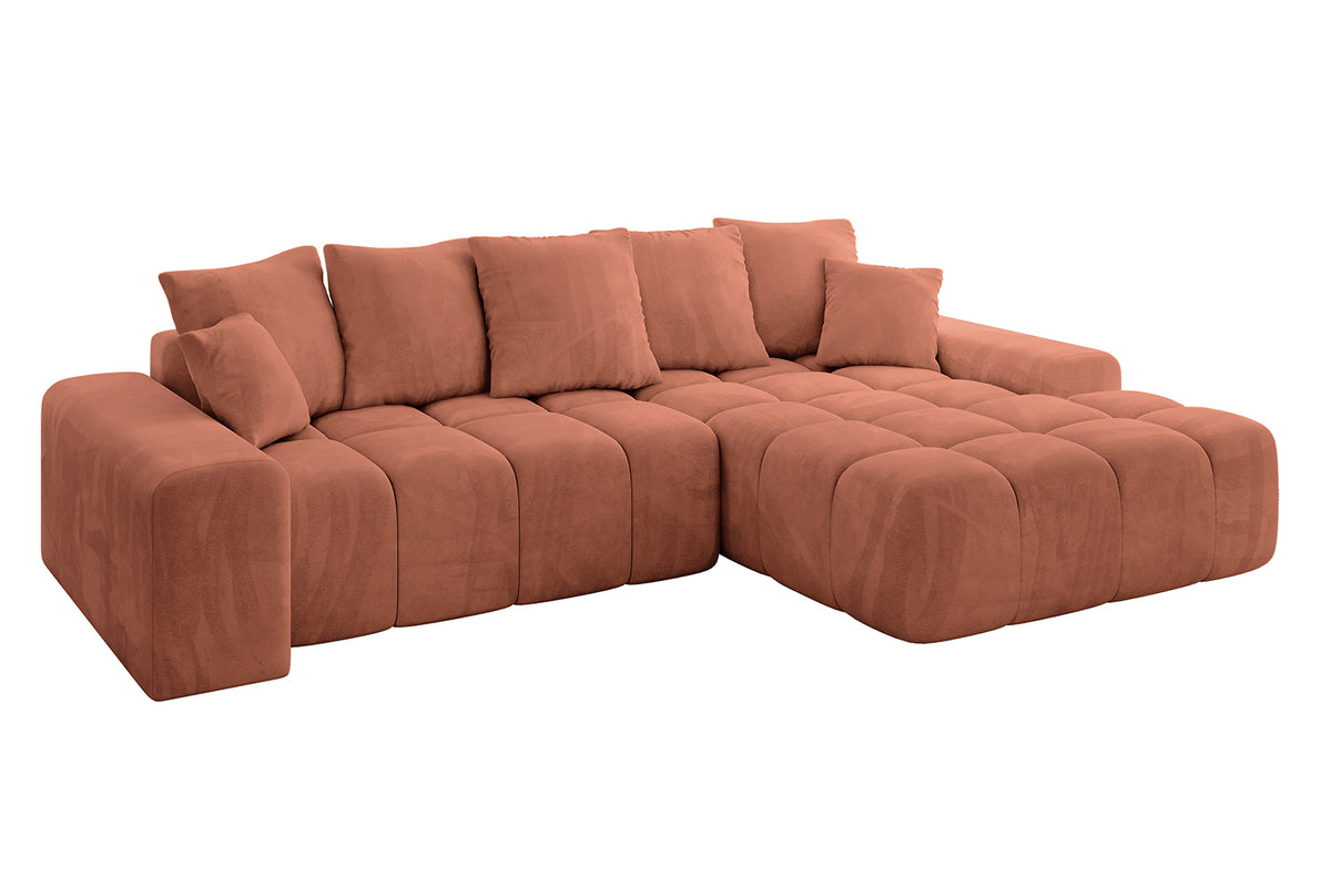 Narożnik ENSI-L welur, Morelowy - Dream Velvet 202.07 / Otomana z prawej / Z funkcją spania