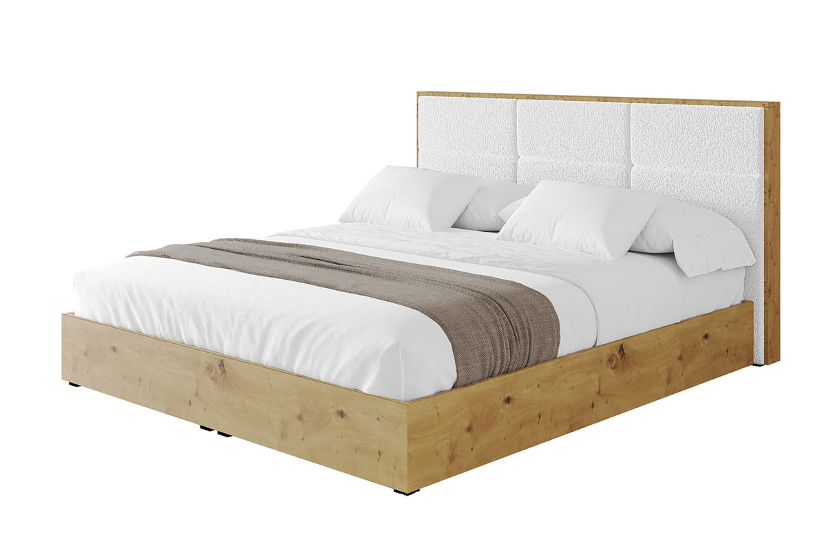 Łóżko tapicerowane ENZO1 Bouclé, Biały - Quelle 01 / 120x200 cm / Z materacem