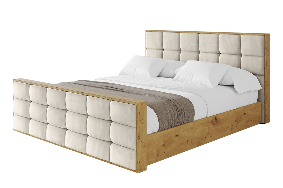 Łóżko tapicerowane ENZO2-Z welur, Beżowy - Casablanca 2301 / 120x200 cm / Z materacem