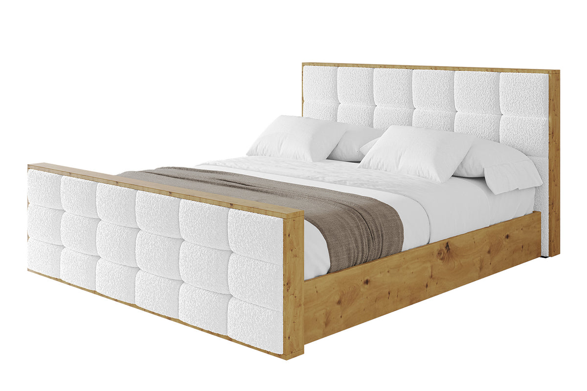 Łóżko tapicerowane ENZO2-Z Bouclé, Biały - Quelle 01 / 120x200 cm / Bez materaca