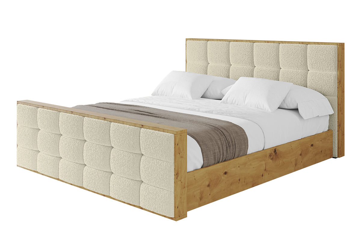 Łóżko tapicerowane ENZO2-Z Bouclé, Beżowy - Quelle 02 / 120x200 cm / Z materacem