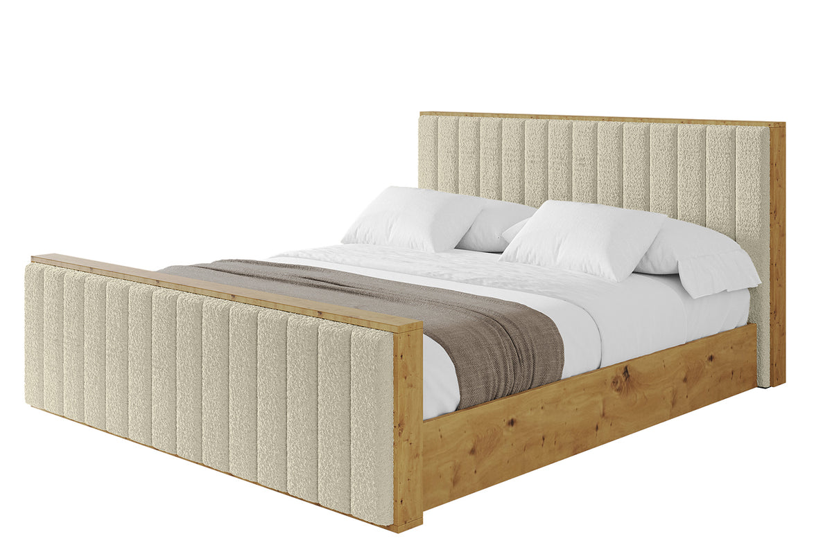 Łóżko tapicerowane ENZO4-Z Bouclé, Beżowy - Quelle 02 / 120x200 cm / Z materacem