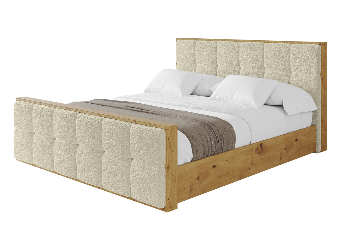 Łóżko tapicerowane ENZO7-Z Bouclé, Beżowy - Quelle 02 / 120x200 cm / Bez materaca