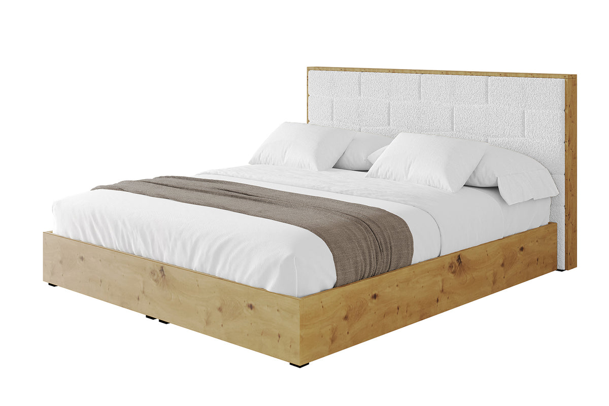 Łóżko tapicerowane ENZO8 Bouclé, Biały - Quelle 01 / 120x200 cm / Z materacem