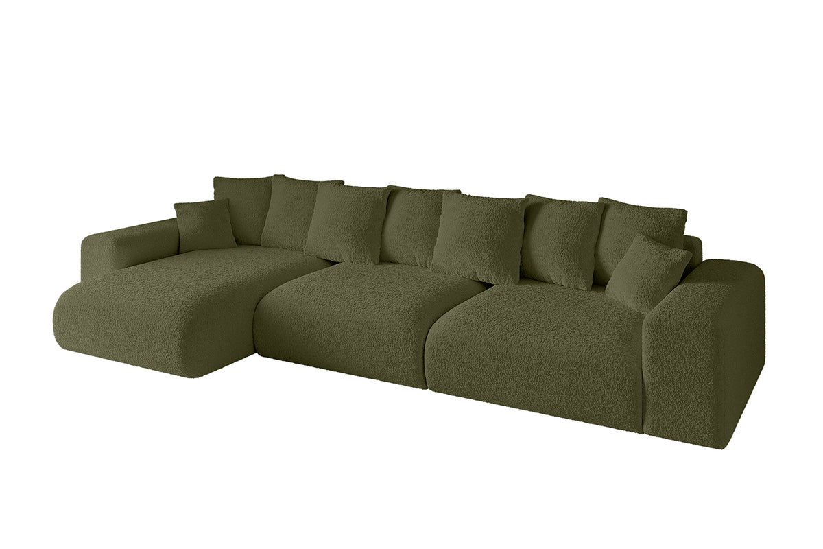 Ecksofa ESKAR-L2 Bouclé, Grün - Quelle 38 / Ottomane Links / Mit Schlaffunktion