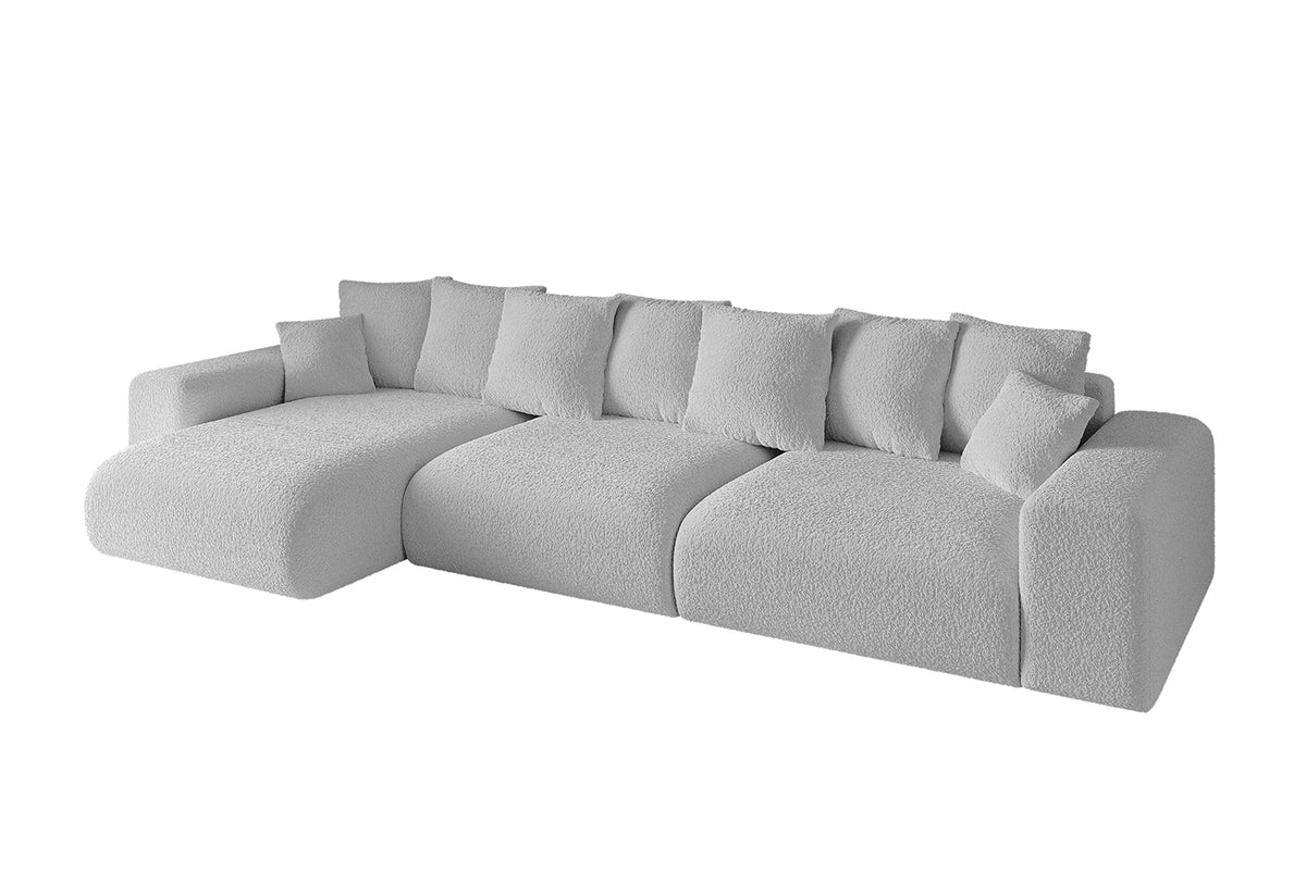 Ecksofa ESKAR-L2 Bouclé, Hellgrau - Quelle 83 / Ottomane Links / Mit Schlaffunktion
