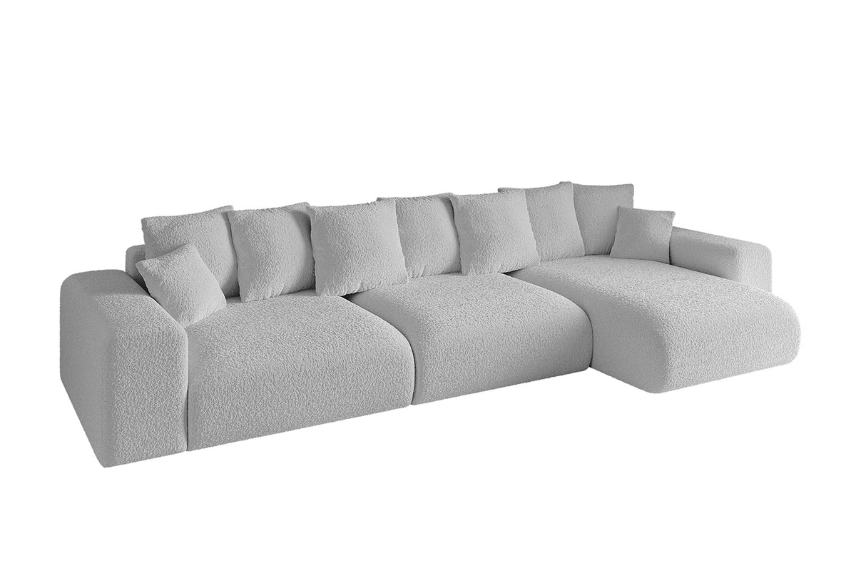Ecksofa ESKAR-L2 Bouclé, Hellgrau - Quelle 83 / Ottomane Rechts / Mit Schlaffunktion