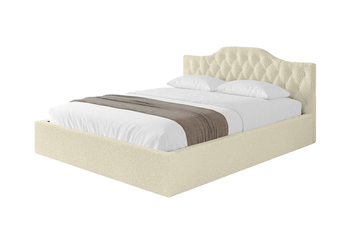 Łóżko tapicerowane FALIO-v1 Bouclé, Beżowy - Quelle 02 / 120x200 cm / Z materacem