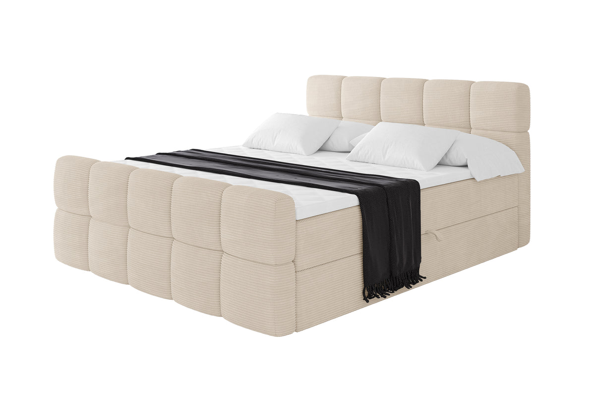 Łóżko boxspring FAMA-Z sztruks, Beżowy - Poso 105 / 120x200 cm / H3