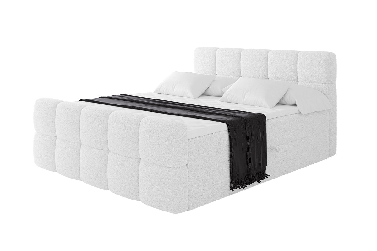 Boxbett FAMA-Z Bouclé, Weiß - Quelle 01 / 120x200 cm / H4