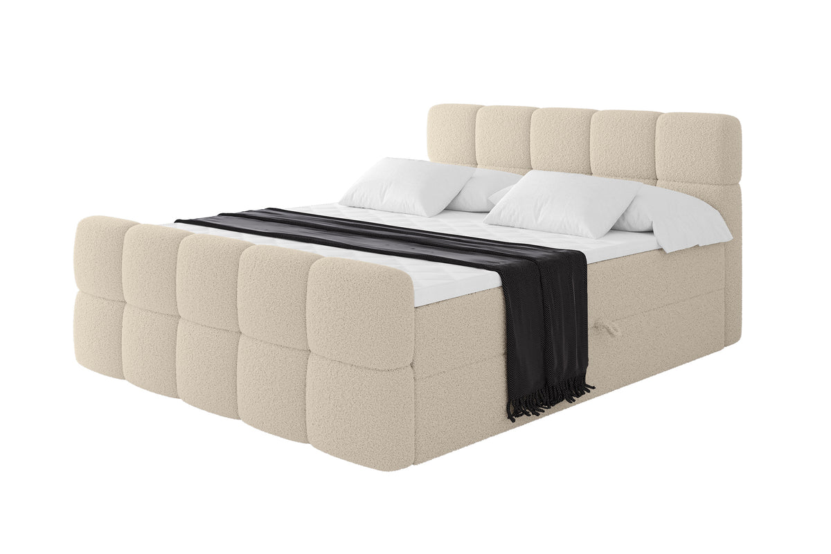 Boxbett FAMA-Z Bouclé, Dunkelbeige - Quelle 06 / 120x200 cm / H4