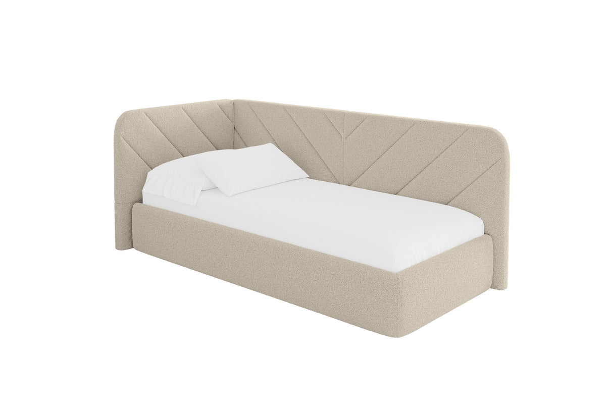 Łóżko młodzieżowe FIKY Bouclé prawostronne, Ciemnobeżowy - Quelle 06 / 80x200 cm / Bez materaca