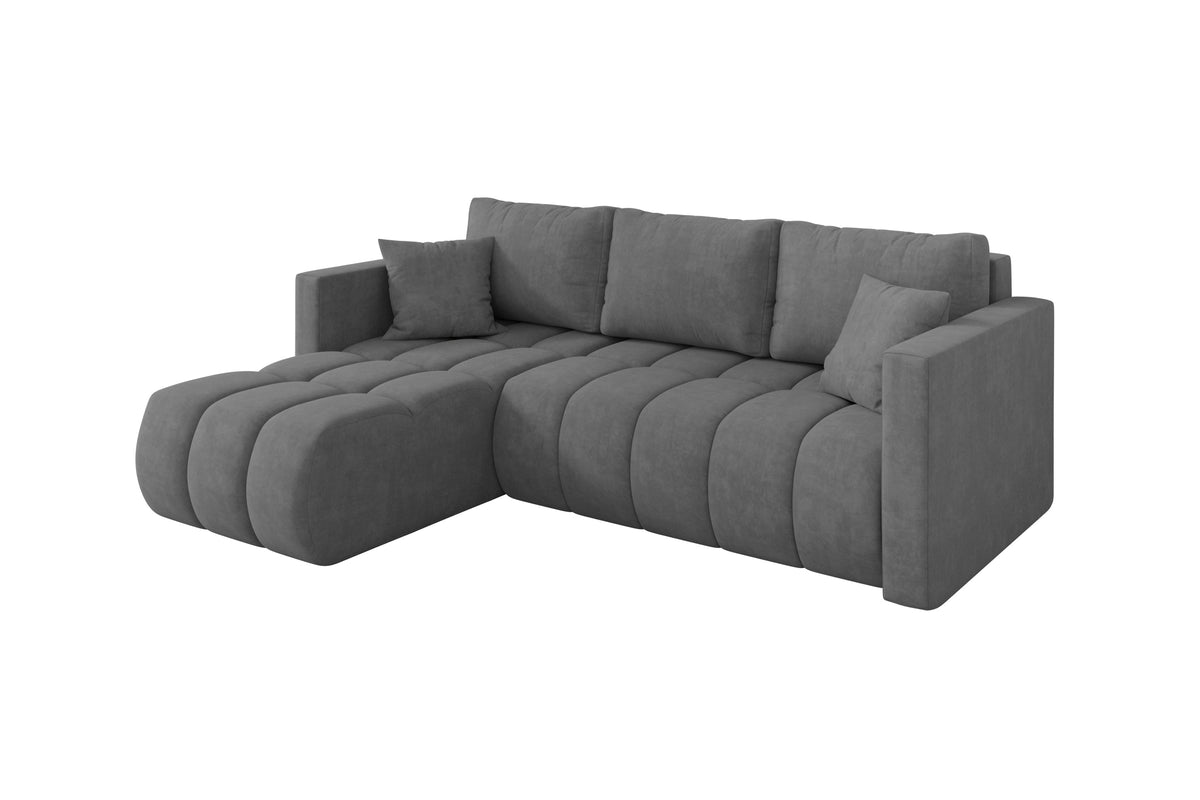 Ecksofa GARD-L Samt, Grau - Dream Velvet 202.17 / Ottomane Links / Mit Schlaffunktion