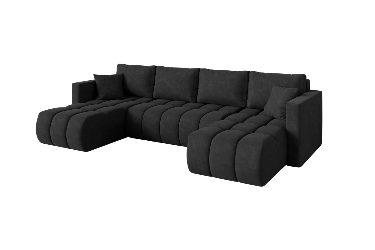 Narożnik GARD-U welur, Czarny - Dream Velvet 202.12 / W kształcie U / Z funkcją spania