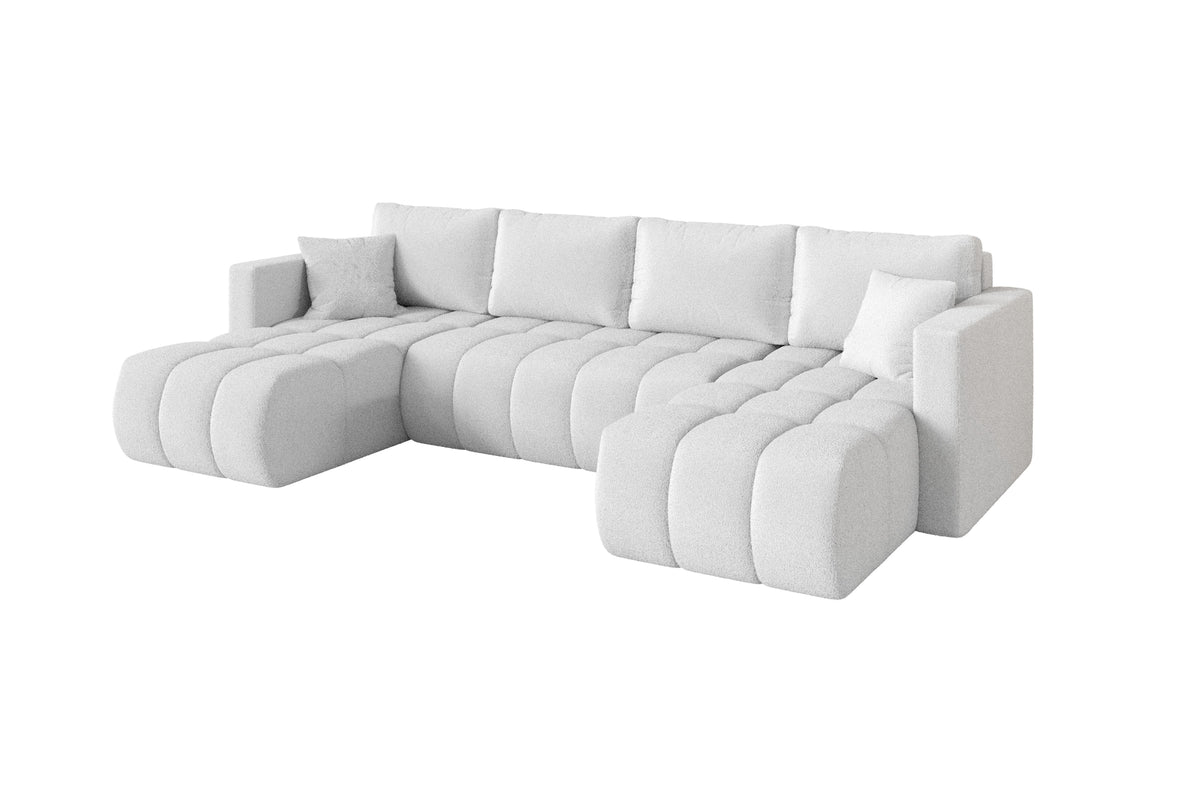 Wohnlandschaft GARD-U Bouclé, Weiß - Quelle 01 / U-Form / Mit Schlaffunktion