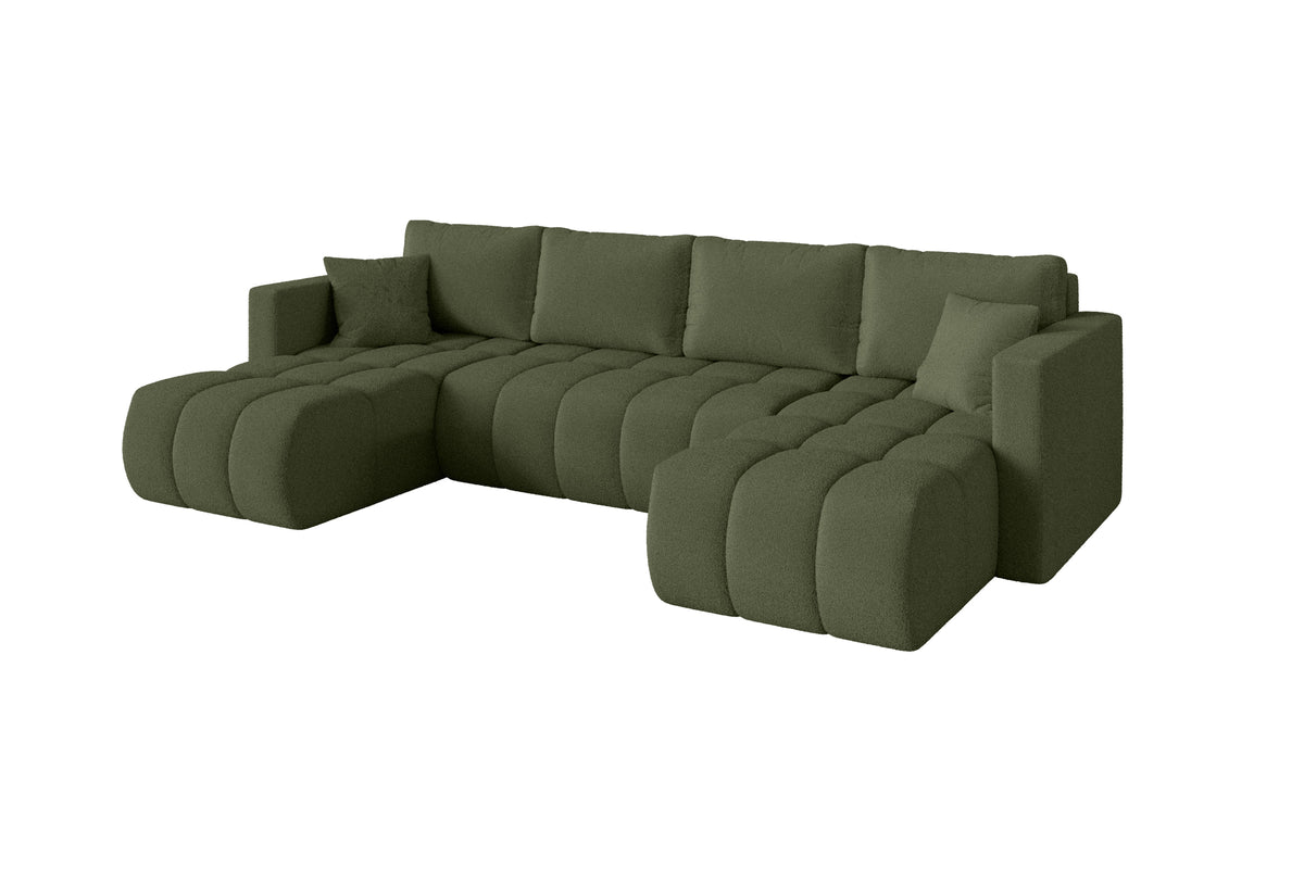 Wohnlandschaft GARD-U Bouclé, Grün - Quelle 38 / U-Form / Mit Schlaffunktion