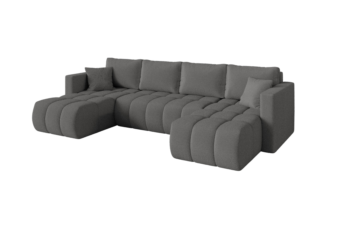 Wohnlandschaft GARD-U Bouclé, Grau - Quelle 92 / U-Form / Mit Schlaffunktion