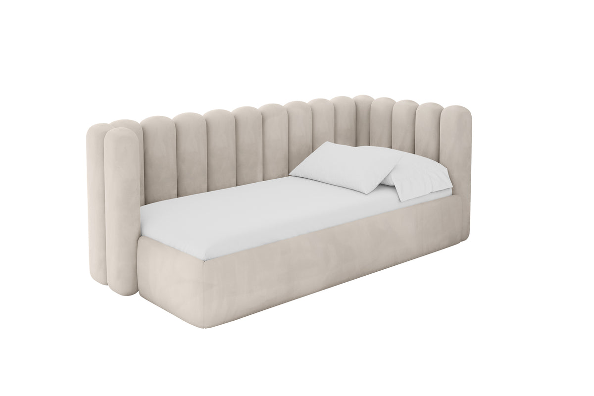 Jugendbett HUGY Samt Linksseitig, Beige - Casablanca 2301 / 80x200 cm / Mit Matratze