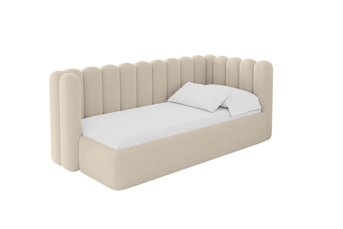 Łóżko młodzieżowe HUGY Bouclé lewostronne, Ciemnobeżowy - Quelle 06 / 80x200 cm / Bez materaca