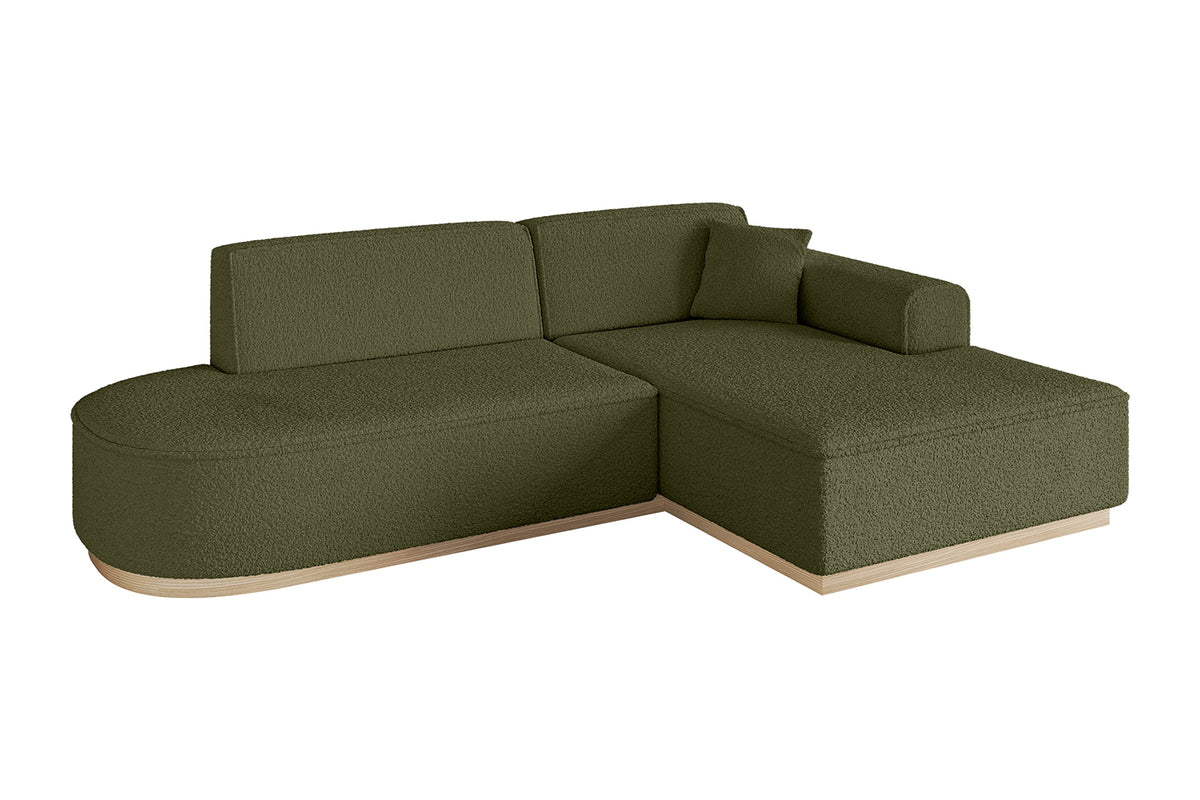 Narożnik IREA-L1 Bouclé, Zielony - Quelle 38 / Otomana z prawej / Bez funkcji spania