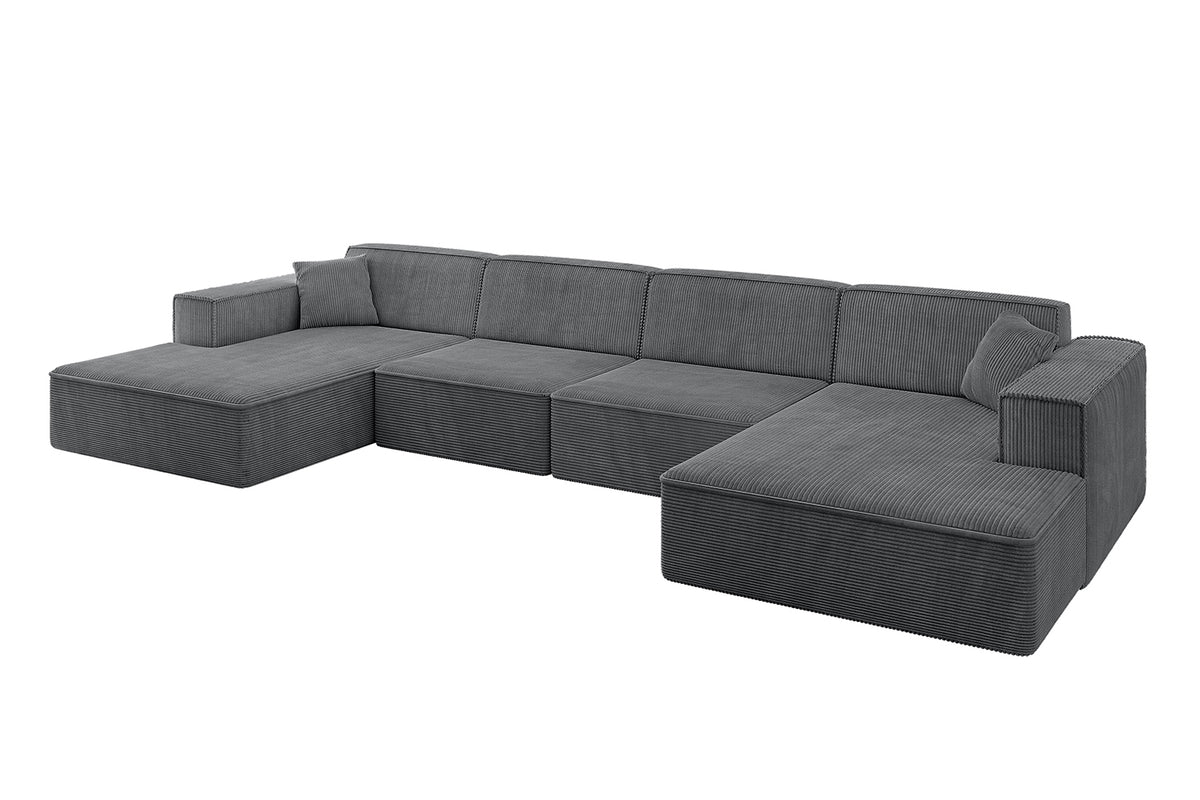 Wohnlandschaft IREA-U2-v4 Cord, Dunkelgrau - Poso 115 / U-Form / Ohne Schlaffunktion