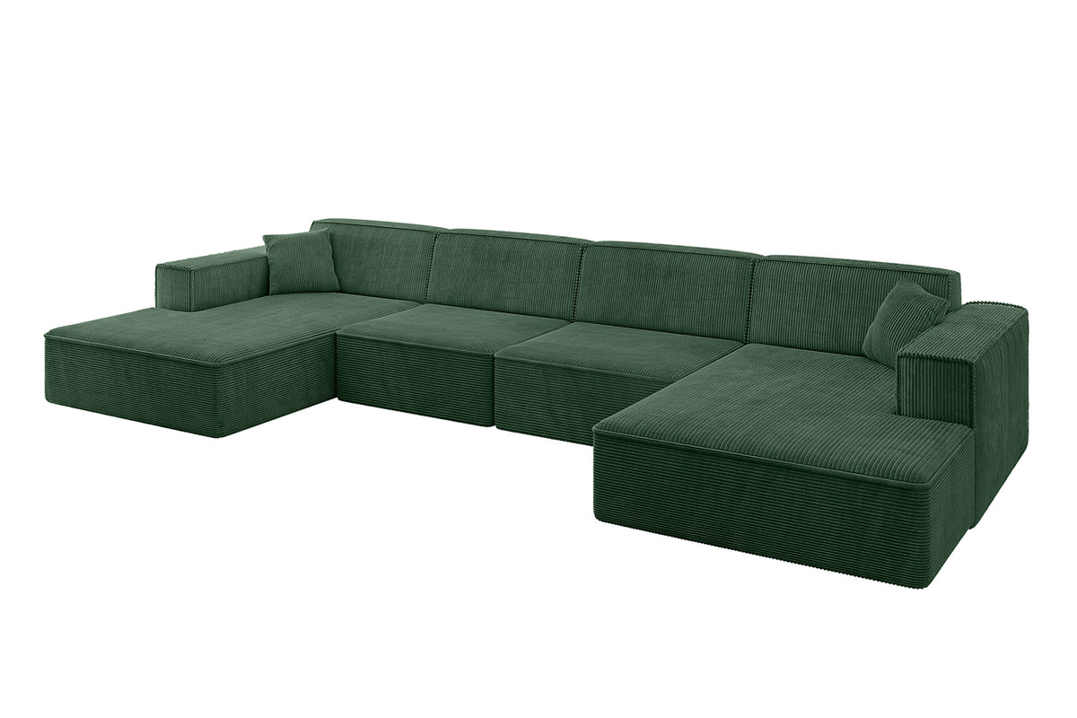 Wohnlandschaft IREA-U2-v4 Cord, Grün - Poso 14 / U-Form / Ohne Schlaffunktion