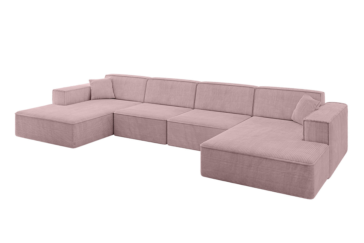Wohnlandschaft IREA-U2-v4 Cord, Rosa - Poso 145 / U-Form / Ohne Schlaffunktion
