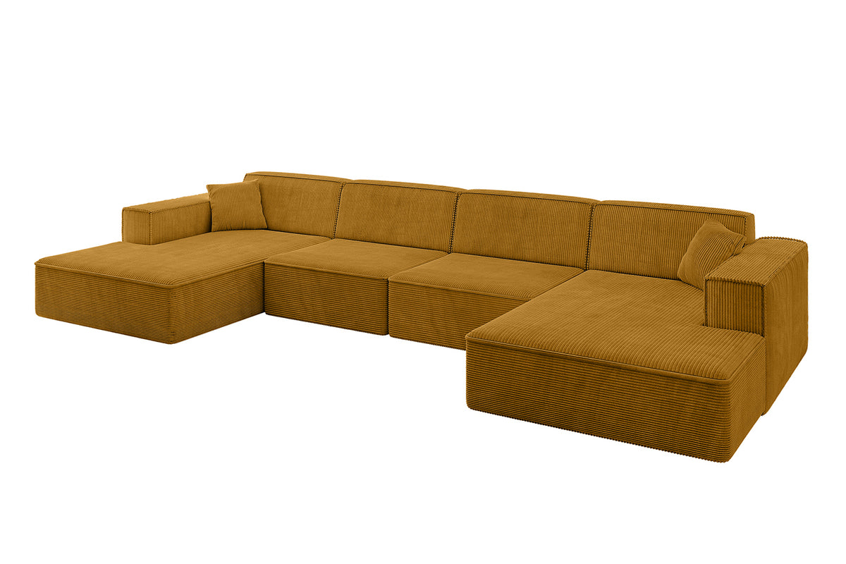 Wohnlandschaft IREA-U2-v4 Cord, Senfgelb - Poso 42 / U-Form / Ohne Schlaffunktion