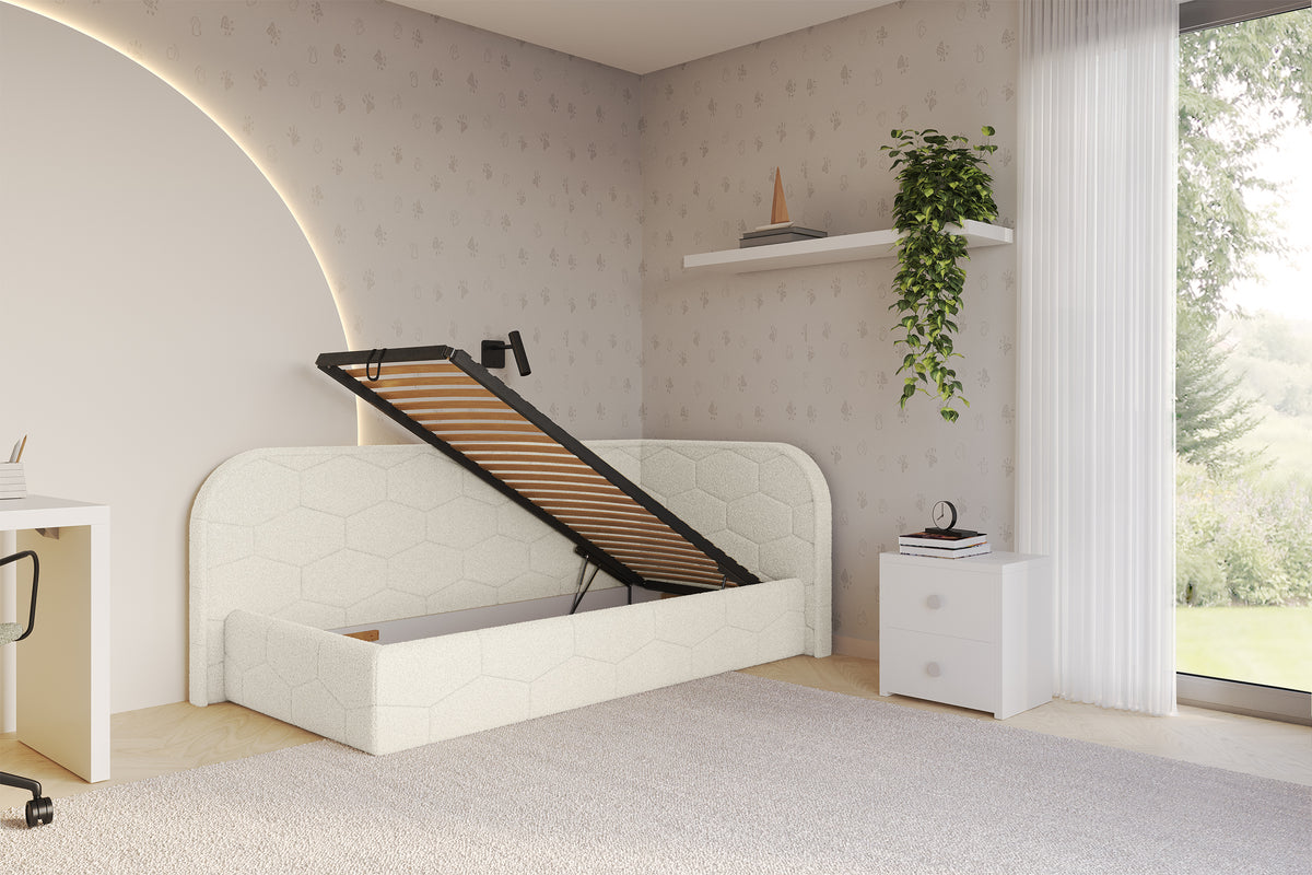 Łóżko młodzieżowe JAXY Bouclé lewostronne