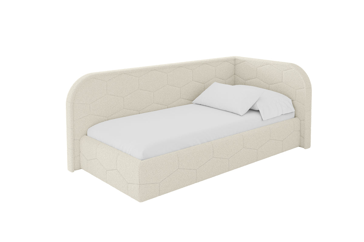 Łóżko młodzieżowe JAXY Bouclé lewostronne, Beżowy - Quelle 02 / 80x200 cm / Z materacem