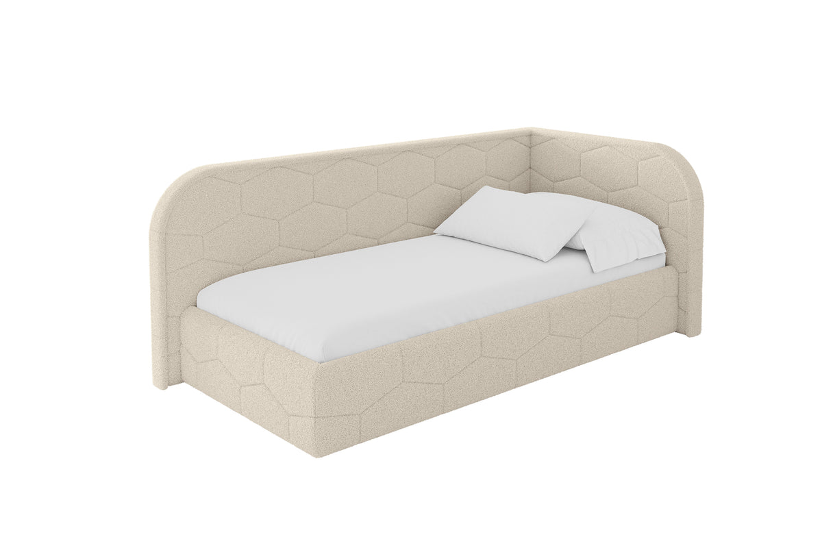 Łóżko młodzieżowe JAXY Bouclé lewostronne, Ciemnobeżowy - Quelle 06 / 80x200 cm / Bez materaca