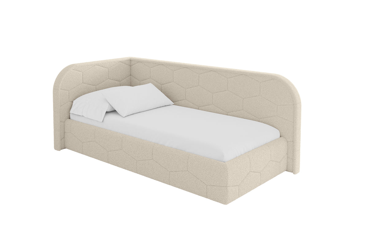 Łóżko młodzieżowe JAXY Bouclé prawostronne, Ciemnobeżowy - Quelle 06 / 80x200 cm / Z materacem