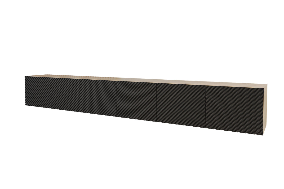 Szafka RTV ZENO, Dąb Artisan/Czarny / 300 cm / Wiszący