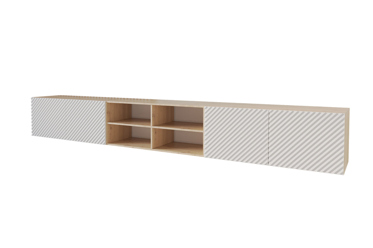Szafka RTV ZENO 4 otwarta, Dąb Artisan/Biały / 300 cm / Wiszący