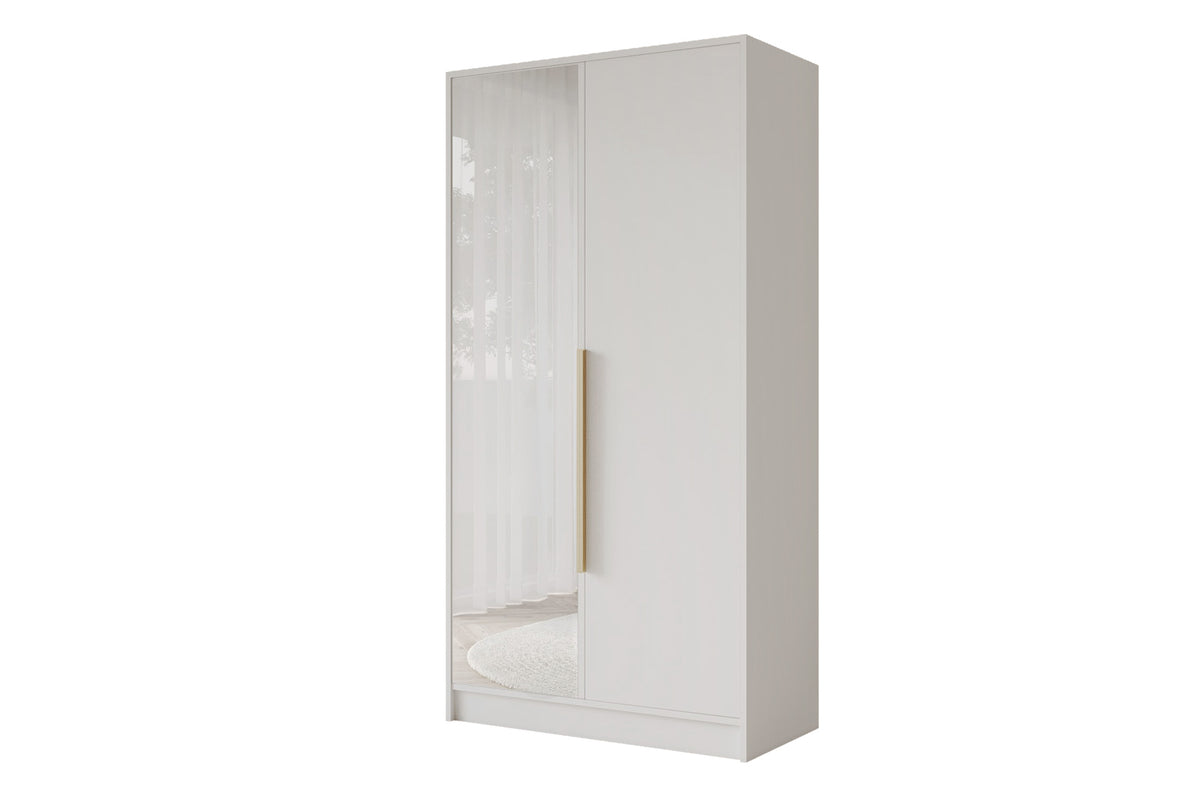 Szafa z drzwiami skrzydłowymi LESE, Biały / 102 cm x 51 cm x 200 cm / Uchwyty złote