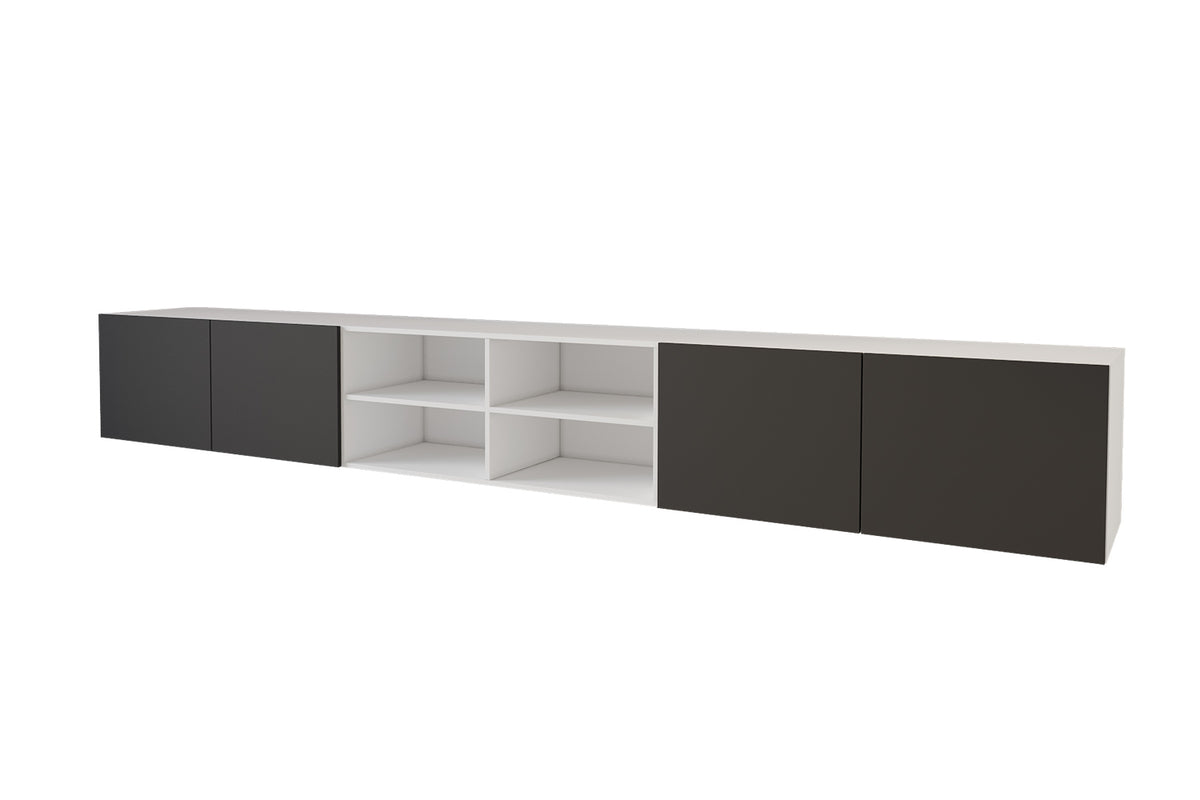 Szafka RTV ELIO 4 otwarta, Biały/Czarny / 300 cm / Wiszący