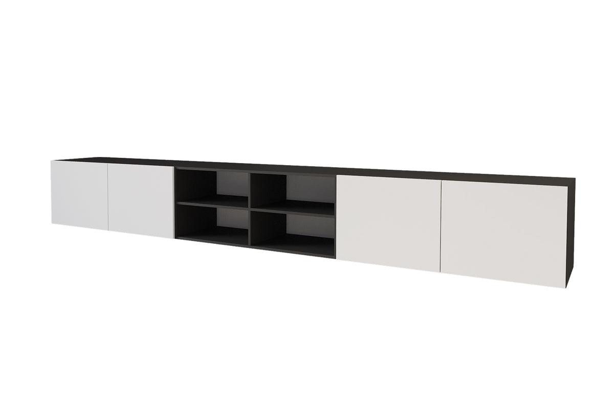 Szafka RTV ELIO 4 otwarta, Czarny/Biały / 300 cm / Wiszący